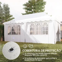 Outsunny Tenda Dobrável Pop Up 596x300x315 cm com 6 Paredes Laterais Anti-UV Altura Ajustável para Campismo Festas Branco(m-6)