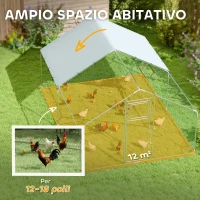 PawHut Recinto per Galline da 12m² per 12-18 Animali con Tetto Impermeabile, Mangiatoia e Posatoio, 3x4x1.9m, Argento(m-4)