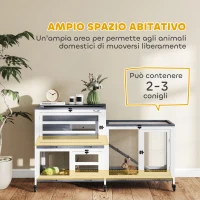 PawHut Conigliera a 2 Livelli con Rampa e 3 Vassoi, in Legno di Abete e Acciaio, 147x45x89.5 cm, Grigio e Bianco(m-4)