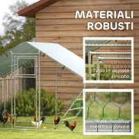 PawHut Recinto per Galline da 6m² per 6-8 Animali con Tetto Impermeabile, Mangiatoia e Posatoio, 3x2x1.9m, Argento(m-6)