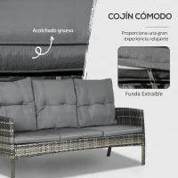 Outsunny Juego de 6 Piezas Muebles de Terraza con Sofá de 3 Plazas Sillones Cojines Taburetes y Mesa de Centro Gris(m-4)