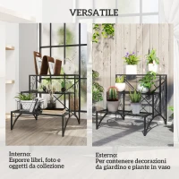 Outsunny Scaffale Porta Piante a 3 Livelli a Scaletta per Interno ed Esterno in Metallo, 60x60x60 cm, Nero(m-7)