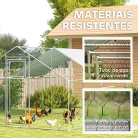PawHut Galinheiro para Exterior 3x4 m Galinheiro de Aço Galvanizado com Comedouro Suspenso Tipo Espeto Poleiro Anti-UV Prata(m-7)