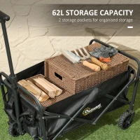 Outsunny 62L Festival Trolley on Wheels, Garden Folding Trolley Cart, 120kg Heavy Duty Collapsible Folding Wagon with Adjustable Handle and Carrying Bag for Beach, Camping, Festival, Black(m-4)