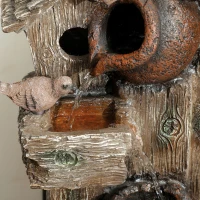 Outsunny 2-in-1 Waterfall Fountain with Birdhouse, Resin Garden Water Fountain with LED Lights Pump, Cascading Garden Water Feature with Tree Trunk Design, Multi-colour(m-9)