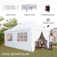 Outsunny Carpa Plegable Pop-up 6x3 m con 6 Paredes Laterales Anti-UV Altura Ajustable Bolsa de Arena y Bolsa de Transporte Blanco(m-4)