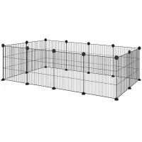 PawHut Recinto de Metal para Animais de Estimação Recinto Metálico com 12 Painéis para Pequenos Animais DIY 140x70x35 cm Preto(m-11)