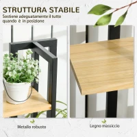 Outsunny Portapiante a 4 Ripiani dallo Stile Industriale in Legno di Abete e Metallo, 45x25x110 cm, Nero e color Legno(m-5)