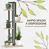 Outsunny Portapiante a 4 Ripiani dallo Stile Industriale in Legno di Abete e Metallo, 45x25x110 cm, Nero e color Legno(m-4)