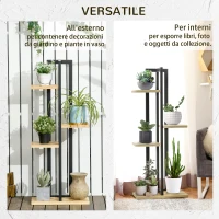 Outsunny Portapiante a 4 Ripiani dallo Stile Industriale in Legno di Abete e Metallo, 45x25x110 cm, Nero e color Legno(m-6)