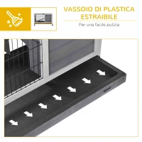 PawHut Conigliera in Legno con 4 Ruote, Casetta per Conigli e Rampa, 90x53x59cm, Grigio(m-6)