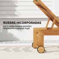 Outsunny Tumbona de Jardín con Respaldo Ajustable Ruedas Integradas y Estructura de Madera de Acacia Capacidad de 160 kg Negro(m-5)