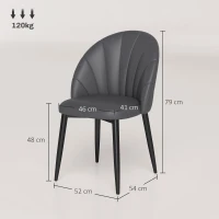 HOMCOM Set 2 Scaune din Piele Ecologică PU, cu Picioare din Oțel și Spătar, 52x54x79 cm, Gri Închis(m-3)