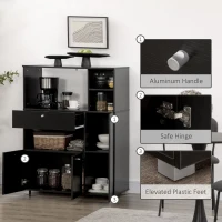 HOMCOM Bufet de Bucătărie pentru Cuptor cu Microunde, Mobilier cu Dulapuri, Rafturi și Sertar, 90x40x120 cm, Negru(m-6)
