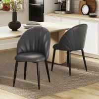 HOMCOM Set 2 Scaune din Piele Ecologică PU, cu Picioare din Oțel și Spătar, 52x54x79 cm, Gri Închis(m-8)