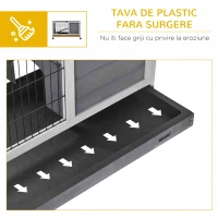PawHut Cușcă pentru Iepuri și Porcușori de Guinea din Lemn cu Căsuță și Rampă, 90x53x59 cm, Gri(m-6)