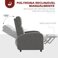 HOMCOM Poltrona Relax Reclinável até 160° Poltrona Reclinável Manual com Apoio para os Pés 64x86x102 cm Cinza(m-5)