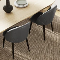 HOMCOM Set 2 Scaune din Piele Ecologică PU, cu Picioare din Oțel și Spătar, 52x54x79 cm, Gri Închis(m-9)