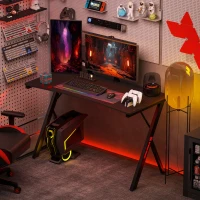 HOMCOM Birou Gaming cu Lumini LED Reglabile cu 2 Moduri, 3 Culori și Încărcare USB, 120x60x75 cm, Negru(m-2)