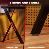 HOMCOM Birou Gaming cu Lumini LED Reglabile cu 2 Moduri, 3 Culori și Încărcare USB, 120x60x75 cm, Negru(m-5)