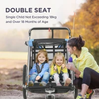 HOMCOM Remorcă Bicicletă pentru Copii, Design 2 în 1 cu Frână și Centură de Siguranță, 142x75x101 cm, Albastru(m-5)