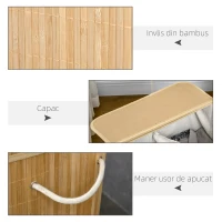 HOMCOM Coș Pliabil pentru Rufe cu 2 Compartimente, Capac Detașabil și Mânere, 54,2x35,2x59,5 cm, Natural(m-7)