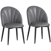 HOMCOM Set 2 Scaune din Piele Ecologică PU, cu Picioare din Oțel și Spătar, 52x54x79 cm, Gri Închis(m-1)