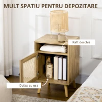 HOMCOM Noptieră pentru Dormitor în Stil Boho cu Dulăpior și Raft Deschis, 39x35x60 cm, Natural(m-5)