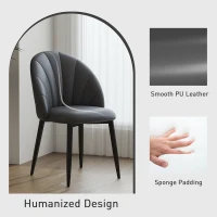 HOMCOM Set 2 Scaune din Piele Ecologică PU, cu Picioare din Oțel și Spătar, 52x54x79 cm, Gri Închis(m-5)