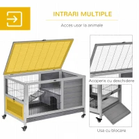 PawHut Cușcă pentru Iepuri și Porcușori de Guinea din Lemn cu Căsuță și Rampă, 90x53x59 cm, Gri(m-5)