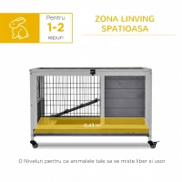 PawHut Cușcă pentru Iepuri și Porcușori de Guinea din Lemn cu Căsuță și Rampă, 90x53x59 cm, Gri(m-4)
