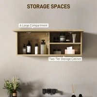 HOMCOM Dulap de Baie Suspendat cu Ușă Rabatabilă și Rafturi din Lemn, 80x25x30 cm, Natural(m-5)