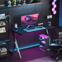 HOMCOM Birou Gaming cu Lumini LED Reglabile cu 2 Moduri, 3 Culori și Încărcare USB, 120x60x75 cm, Negru(m-6)