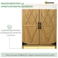 Outsunny Căsuță de Grădină pentru Unelte cu 2 Uși, 4 Rafturi și Bază Ridicată, 75x40x90 cm, Natural(m-6)