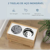 PawHut Comedouro para Cães Elevado com Sistema de Alimentação Lento Espaço de Arrumação 2 Tigelas de 2L de Aço Inoxidável 60x30x35,5 cm Madeira(m-7)