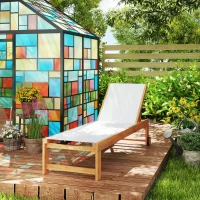 Outsunny Espreguiçadeira de Madeira Espreguiçadeira de Jardim com Rodas Encosto Ajustável em 4 Níveis 186x60x33 cm Teca e Cinzento(m-9)