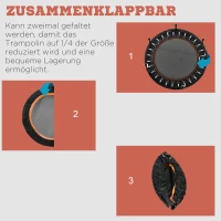 HOMCOM Trampolina Fitnessowa, Składana, Uchwyt Regulowany, Ø102 x 123H cm, do 100 kg, Czarna(m-5)