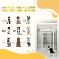 PawHut Ușă de Siguranță pentru Câini de Interior cu 2 Extensii și Ușiță pentru Pisici, 76-104x77 cm, Alb(m-4)