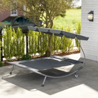 Outsunny Double Outdoor Bed, with Canopy - Light Grey(m-8)