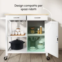 HOMCOM Carrello da Cucina Classico con Cassetti e Ruote in Legno Salvaspazio 89x40x84cm(m-6)