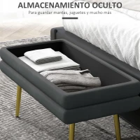 HOMCOM Baúl de Almacenaje para Dormitorio 30L Tapizado en Terciopelo con Patas de Acero 79,5x37,5x43 cm Gris Oscuro(m-5)