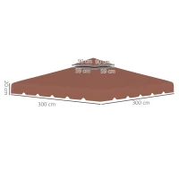 Outsunny Techo de Repuesto para Cenador 3x3 m Cubierta de Repuesto con Techo Doble y 8 Orificios de Drenaje Café(m-3)