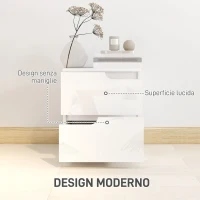 HOMCOM Comodino Moderno in Legno con 2 Cassetti e Design Lucido, 40x40x48 cm, Bianco(m-4)