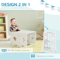 AIYAPLAY Turn de Învățare Convertibil în Set Masă și Scaune cu Bară de Siguranță, 60x44,5x86 cm, Alb(m-5)