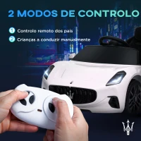 AIYAPLAY Carro Elétrico para Crianças Maserati Gran Turismo Folgore 12V Controlo Remoto Faróis Buzina e Música MP3 98x59x43 cm Branco(m-5)