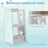 AIYAPLAY Turn de Învățare Convertibil în Set Masă și Scaune cu Bară de Siguranță, 60x44,5x86 cm, Alb(m-4)