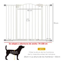 PawHut Puerta para Perros con Ancho Ajustable 76-104 cm Barrera de Seguridad para Perros con 2 Extensiones Blanco(m-3)