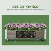 Outsunny Fioriera Rettangolare in Legno di Abete con Ruote e Freno, 96x30.6x30 cm, Grigio(m-4)