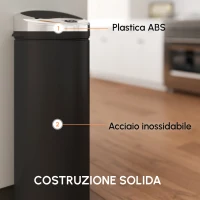HOMCOM Pattumiera Automatica con Sensore a Infrarossi e Capacità 50L, Acciaio Inox e Plastica, Nero, 30.5x30.5x81.5cm(m-7)