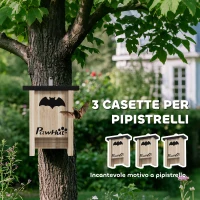 PawHut Set di 3 Casette per Pipistrelli Bat Box in Legno di Abete, 18x6x22.5 cm, Colore Legno(m-4)